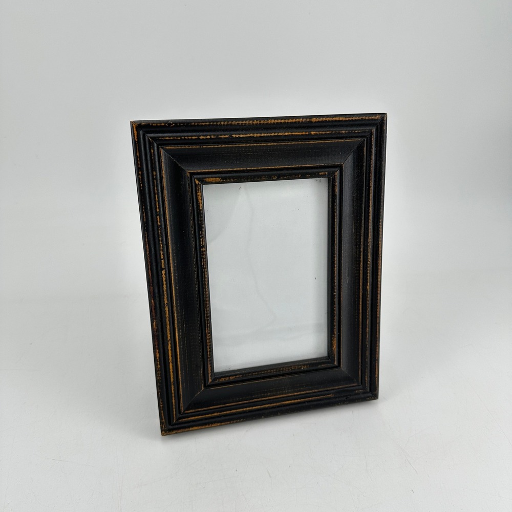 Distressed Black Wood 4x6 Picture Frame Vintage Rustic Tiered Molding Decor